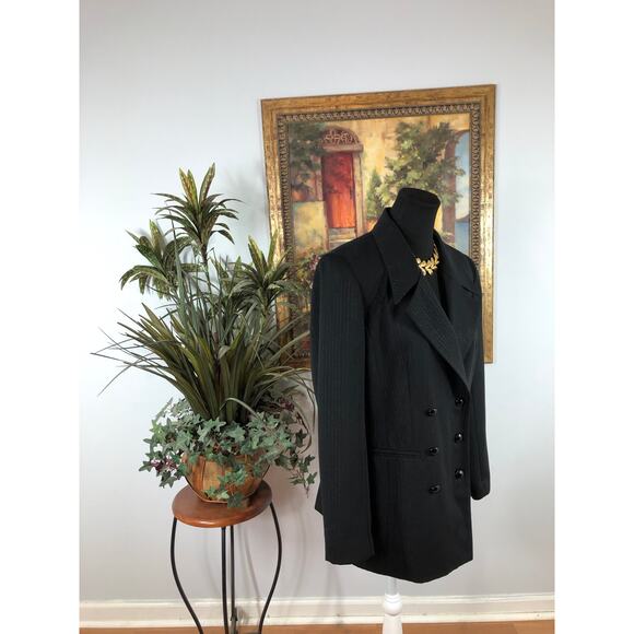 Mark Edwards Women Jacket Size 6 Lapel Notch Double Breasted Metallic Striped - Picture 2 of 9